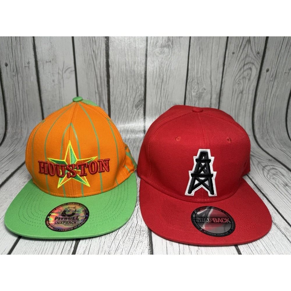 Houston Snapback Hat Lot (2) - Oilers Derrick & Pitbull Astros Style